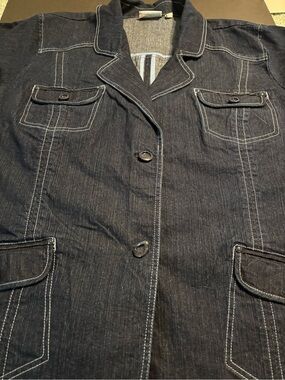 Denim & Co. Dark Wash Denim Blazer Jacket Womens 3X Contrast Stitch Button Front